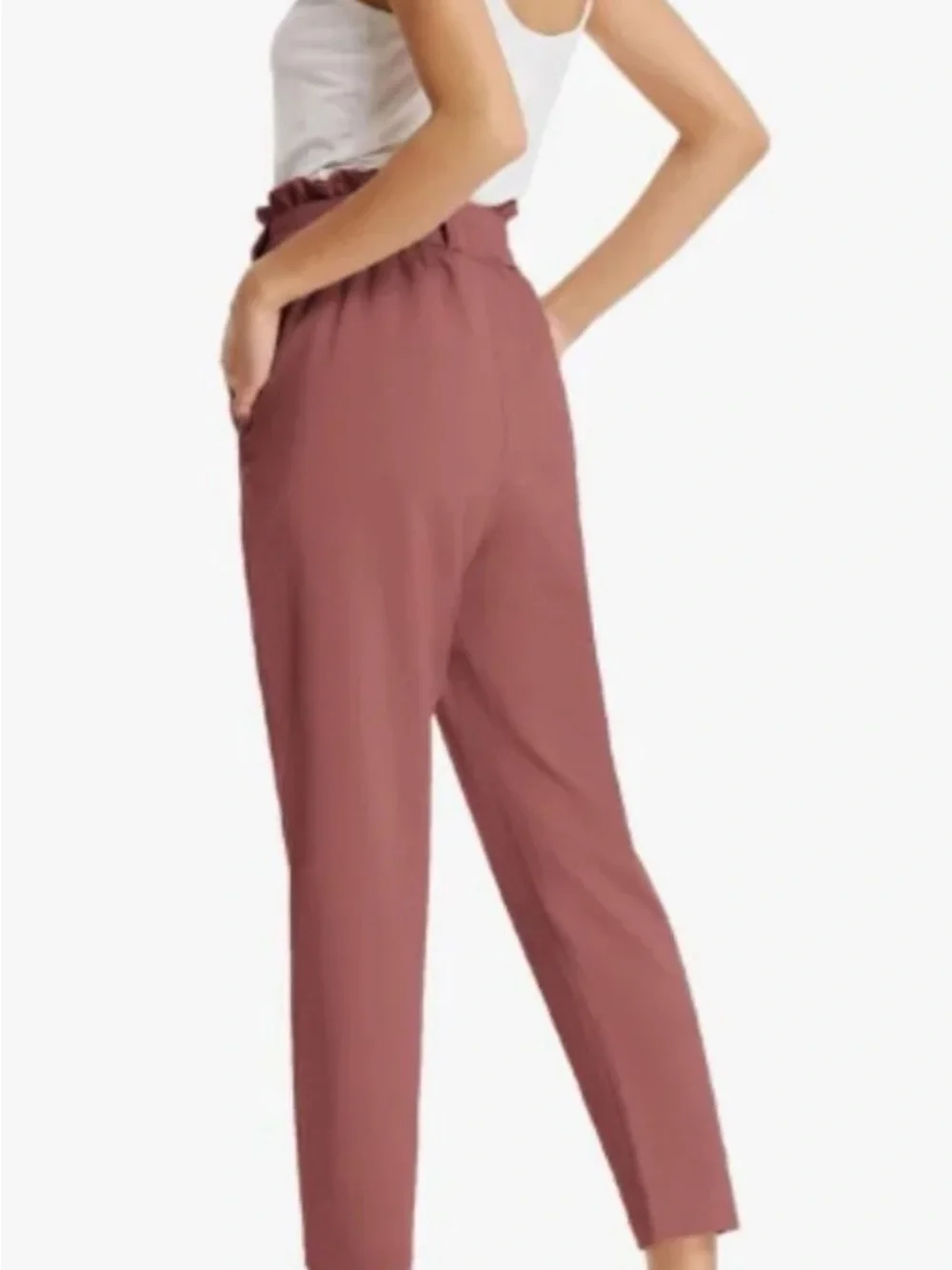 Grace Karin Mauve Paperbag Waist Ankle Pants